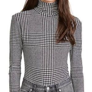 Norma Kamali Long Sleeve Glenn Plaid Turtleneck Bodysuit Size Medium